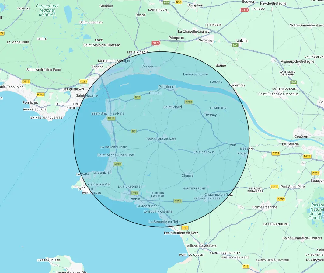 carte de la zone d'intervention de Pauline Rébufat Créations céramiques